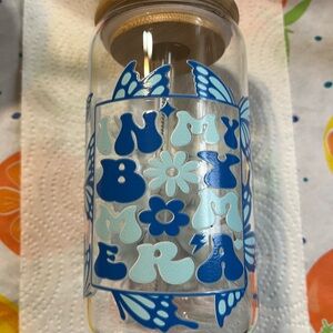 Blue and White Butterfly Glass Jar